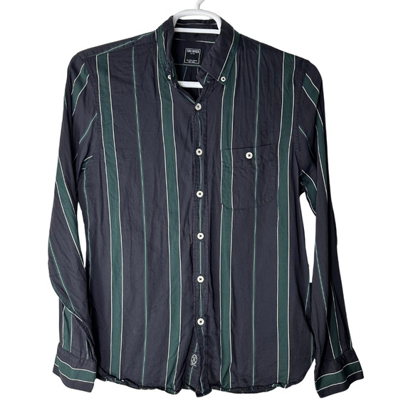Todd Snyder New York Shirt Mens Medium Black Green Striped Long Sleeve Button Up - Picture 1 of 5